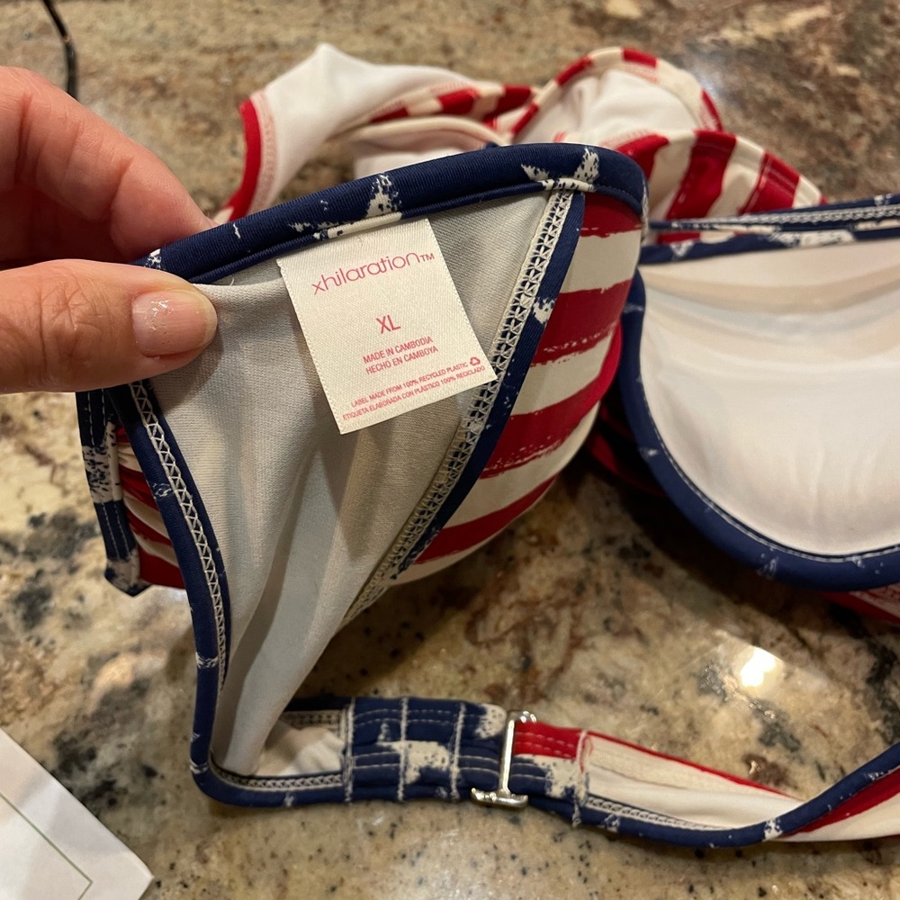 Stars & Stripes bikini in good condition! Top XL and bottom Sm. Exhilaration - Picture 7 of 7